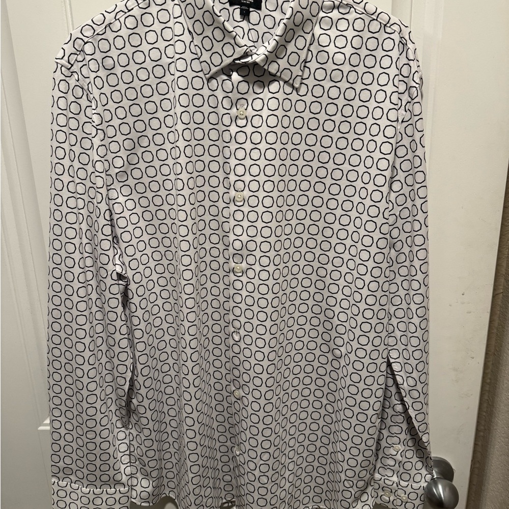 Men's White and Black Patterned Shirt